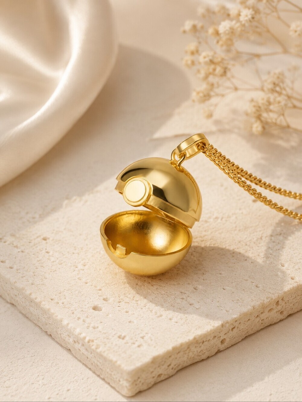 Gold Pokeball Inspired Locket Necklace Opens Collectible Anime Gamer Jewelry